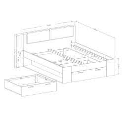 Meublorama Lit adulte 160x200 avec sommier et tiroirs intégrés - Collection FLOYD. Coloris gris effet bois. Discount