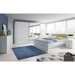Meublorama Lit adulte 180x200 avec tiroirs intégrés - Collection FLOYD. Coloris blanc effet bois. Sale