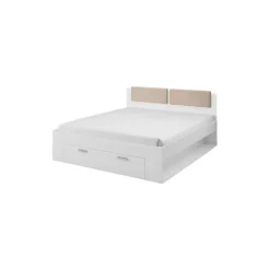 Meublorama Lit adulte 180x200 avec tiroirs intégrés - Collection FLOYD. Coloris blanc effet bois. Sale