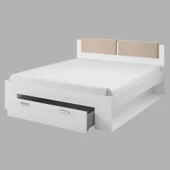 Meublorama Lit adulte 180x200 avec tiroirs intégrés - Collection FLOYD, Coloris blanc effet bois Sale