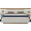 Gutent Lit adulte 160x200 cm, lit double avec chevets suspendus, led et prise usb type c, cadre en bois, chêne + blanc (sans matelas) Clearance
