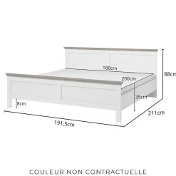 Meublorama Lit adulte 180x200 collection ASSIA. Coloris vert kaki et finitions aspect chene Discount