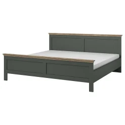 Meublorama Lit adulte 180x200 collection ASSIA. Coloris vert kaki et finitions aspect chene Discount
