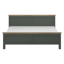 Meublorama Lit adulte 180x200 collection ASSIA. Coloris vert kaki et finitions aspect chene.
