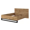 Meublorama Lit adulte 160x200 style industriel - Collection MILOS. Coloris chene brut et noir. Sommier inclus