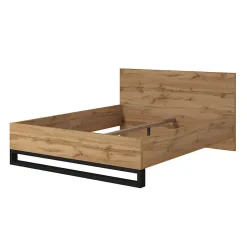 Meublorama Lit adulte 160x200 style industriel - Collection MILOS. Coloris chene brut et noir. Sommier inclus
