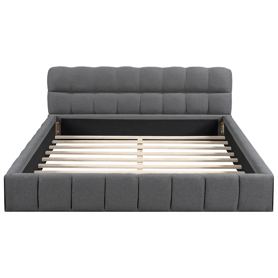 Simple Life Lit adulte 160x200cm en lin avec dossier moelleux, lit plat avec sommier à lattes, gris
