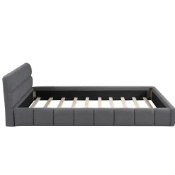 Simple Life Lit adulte 160x200cm en lin avec dossier moelleux, lit plat avec sommier à lattes, gris