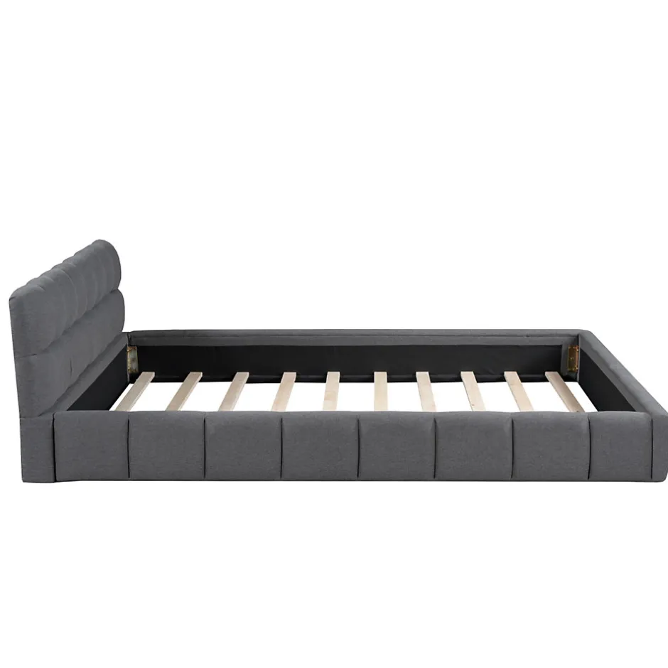 Simple Life Lit adulte 160x200cm en lin avec dossier moelleux, lit plat avec sommier à lattes, gris