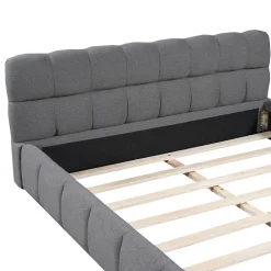 Simple Life Lit adulte 160x200cm en lin avec dossier moelleux, lit plat avec sommier à lattes, gris