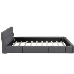 Simple Life Lit adulte 160x200cm en lin avec dossier moelleux, Lit plat avec sommier à lattes, gris Hot