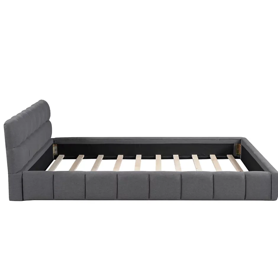 Simple Life Lit adulte 160x200cm en lin avec dossier moelleux, Lit plat avec sommier à lattes, gris Hot