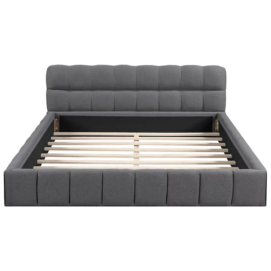 Simple Life Lit adulte 160x200cm en lin avec dossier moelleux, Lit plat avec sommier à lattes, gris Hot