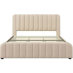 Blackcolors Lit Adulte 180x200cm Rembourré USB Type-C Lin Beige
