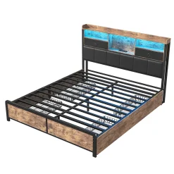 ProximaX Lit adulte 140x200cm,avec LED et tiroirs, lit en fer avec tête de lit et sommier à lattes, noir Sale