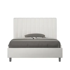 Ityhome Lit Agueda en simili cuir blanc avec sommier tapissé 120x210