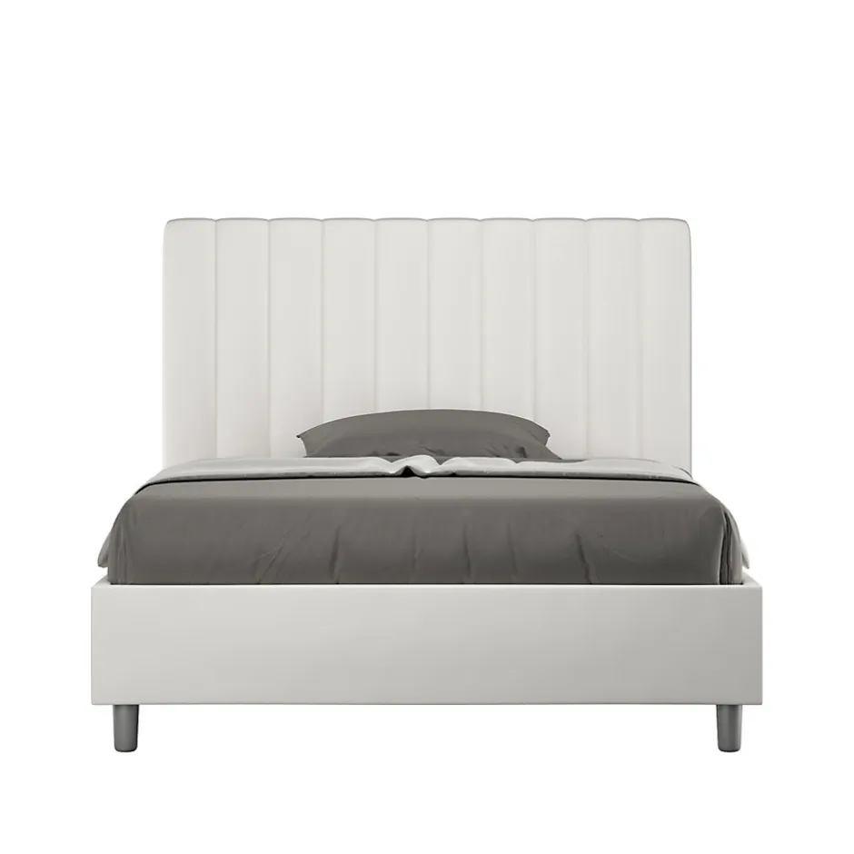 Ityhome Lit Agueda en simili cuir blanc avec sommier tapissé 120x210