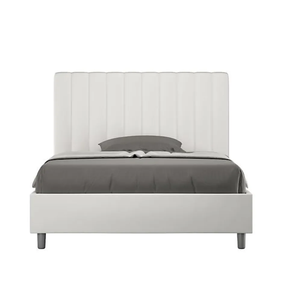 Ityhome Lit Agueda en simili cuir blanc avec sommier tapissé 120x210
