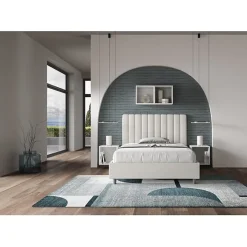 Ityhome Lit Agueda en simili cuir blanc avec sommier tapissé 120x210