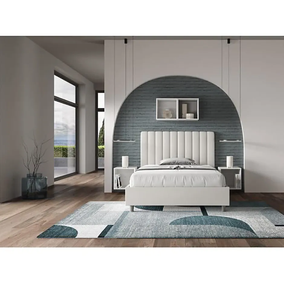 Ityhome Lit Agueda en simili cuir blanc avec sommier tapissé 120x210
