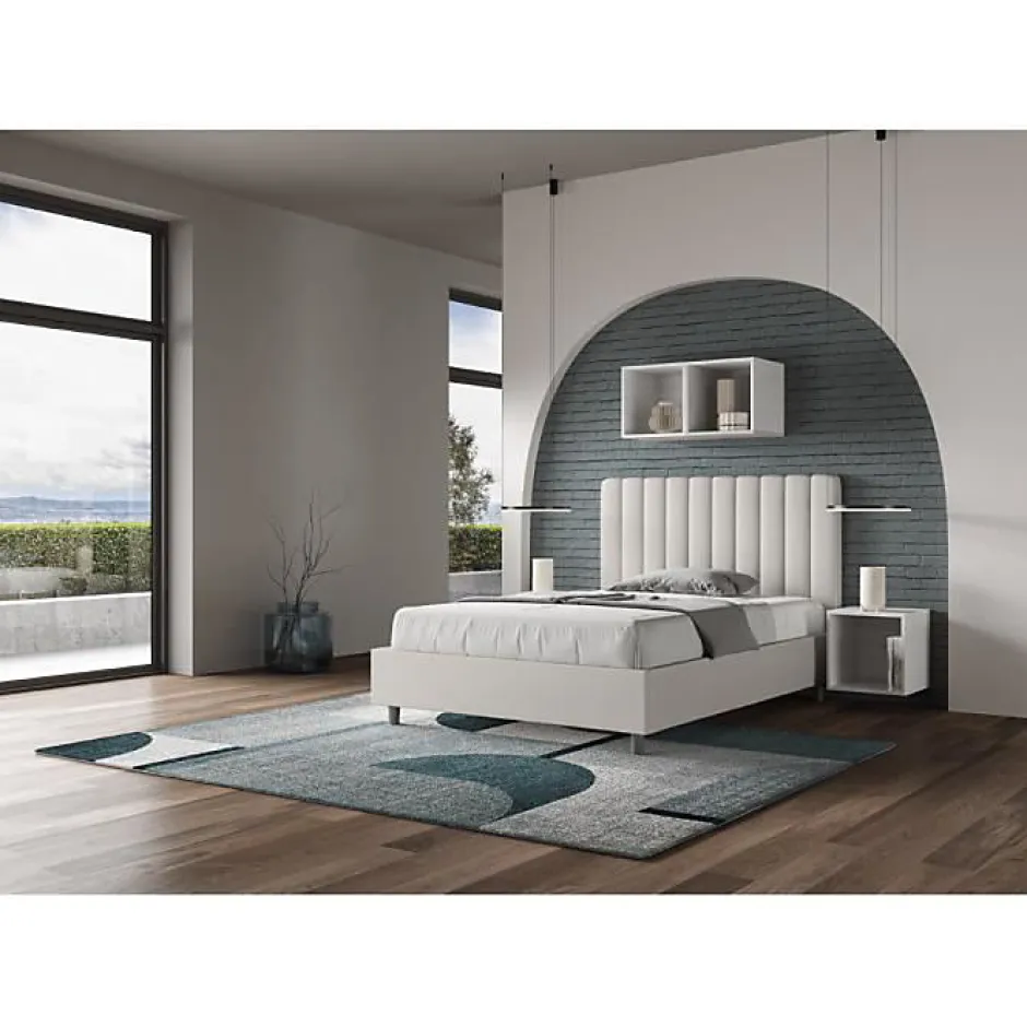 Ityhome Lit Agueda en simili cuir blanc avec sommier tapissé 120x210