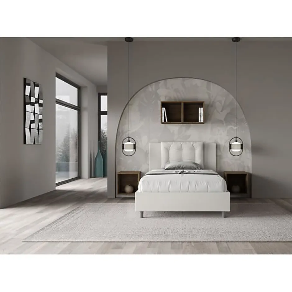 Ityhome Lit Annalisa en simili cuir blanc avec sommier tapissé 120x210 Hot