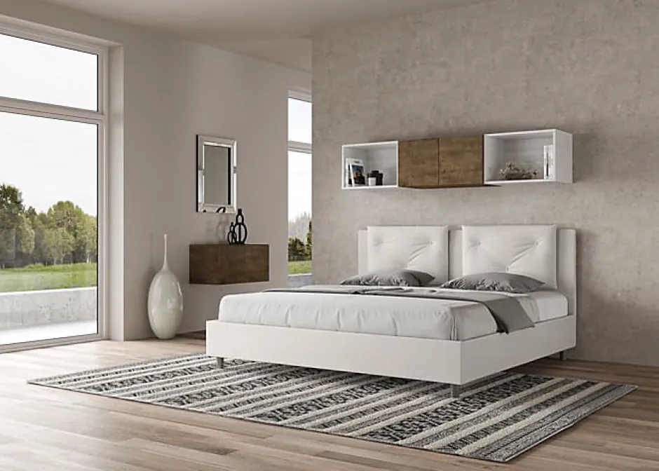 Ityhome Lit Appia en simili cuir blanc avec sommier tapissé 180x190 Discount