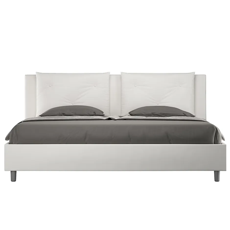Ityhome Lit Appia en simili cuir blanc avec sommier tapissé 180x190 Discount