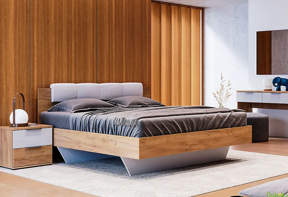 Azura Home Design LIT ASTO avec chevets , blanc laqué et chêne clair 160x200 cm