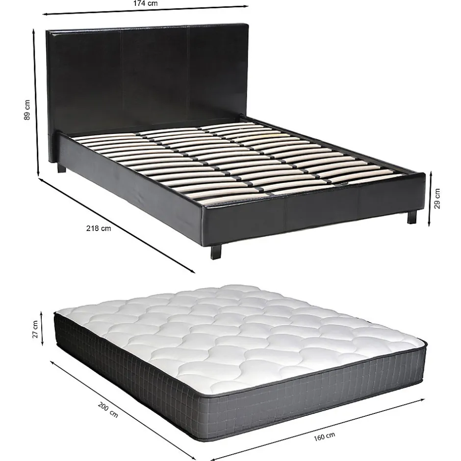 Weber Industries Lit ATLANTA 160x200 + 1 sommier + 1 matelas CARLTON / Noir