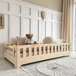 Petits-Meubles Lit au sol 90x190 entree laterale sommier inclus Clarisse Bois Clearance