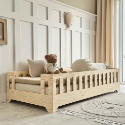 Petits-Meubles Lit au sol 90x190 entree laterale sommier inclus Clarisse Bois Clearance