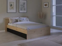 Vente-unique Lit avec 2 tiroirs 140 x 190/200 cm - Coloris : Naturel et noir + Sommier - VARLY Hot