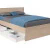 Vente-unique Lit avec 4 tiroirs 140 x 190 cm - Coloris : Blanc brillant et naturel - VELONA