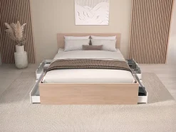 Vente-unique Lit avec 4 tiroirs 140 x 190 cm - Coloris : Blanc brillant et naturel - VELONA