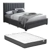 Vente-unique Lit avec 3 tiroirs 180 x 200 cm - Tissu - Gris + Matelas - LIAKO Best