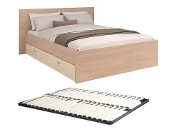 Vente-unique Lit avec 2 tiroirs 160 x 200 cm - coloris : Naturel et beige + Sommier - VELONA
