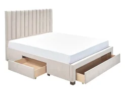 Vente-unique Lit avec 3 tiroirs 140 x 200 cm - Tissu - Beige + Matelas - LIAKO Clearance