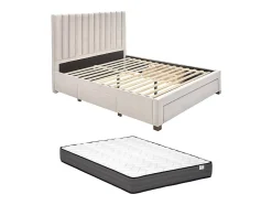 Vente-unique Lit avec 3 tiroirs 140 x 200 cm - Tissu - Beige + Matelas - LIAKO Clearance