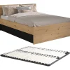 Vente-unique Lit avec 2 tiroirs 160 x 200 cm - Coloris : Naturel et noir + Sommier - VARLY