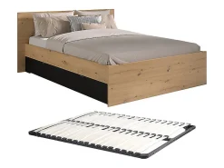 Vente-unique Lit avec 2 tiroirs 160 x 200 cm - Coloris : Naturel et noir + Sommier - VARLY