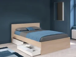 Vente-unique Lit avec 2 tiroirs 140 x 190 cm - Coloris : Naturel et blanc brillant - VELONA Sale