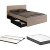 Vente-unique Lit avec 4 tiroirs 160 x 200 cm - Coloris : Naturel et noir + Sommier + Matelas - VELONA