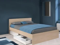 Vente-unique Lit avec 2 tiroirs 160 x 200 cm - Coloris : Naturel et blanc brillant + sommier - VELONA