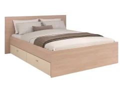 Vente-unique Lit avec 2 tiroirs 140 x 190 cm - coloris : Naturel et beige - VELONA