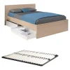 Vente-unique Lit avec 2 tiroirs 140 x 190 cm - Coloris : Naturel et blanc brillant + sommier - VELONA