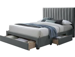 Vente-unique Lit avec 3 tiroirs 160 x 200 cm - Tissu - Gris + Matelas - LIAKO