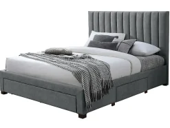 Vente-unique Lit avec 3 tiroirs 160 x 200 cm - Tissu - Gris + Matelas - LIAKO