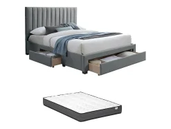 Vente-unique Lit avec 3 tiroirs 160 x 200 cm - Tissu - Gris + Matelas - LIAKO