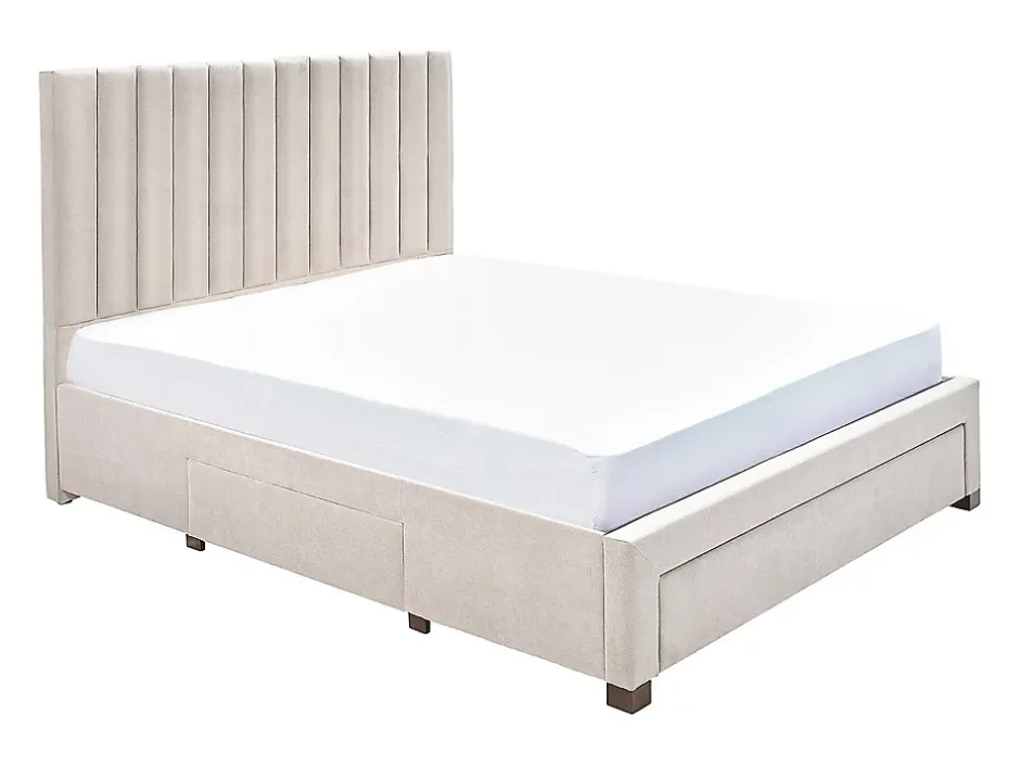 Vente-unique Lit avec 3 tiroirs 140 x 200 cm - Tissu - Beige - LIAKO